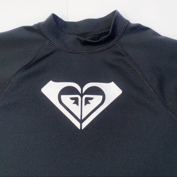 Roxy black white front logo rash guard short sleeve swim top - Picture 3 of 8
